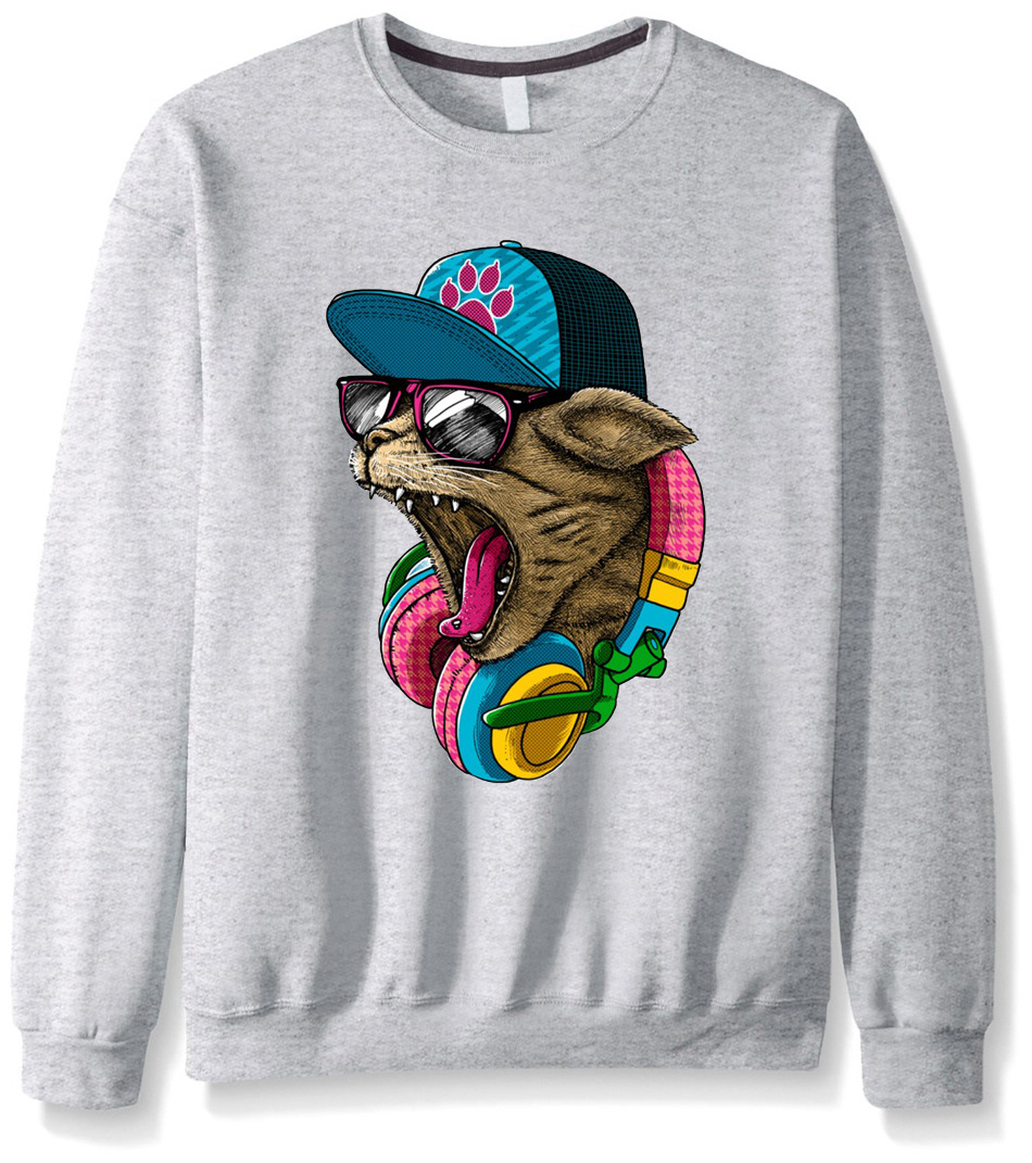 European And American Style Men's Clothing Crazy Music DJ Cat Sports Pullover Fleece Sweater Cool