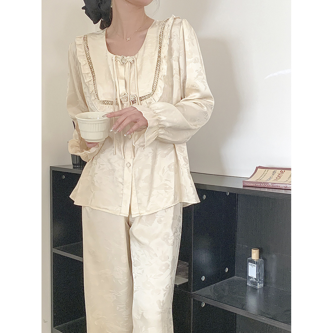 Chinese Style Frog Long Sleeve Ice Silk Pajamas Suit