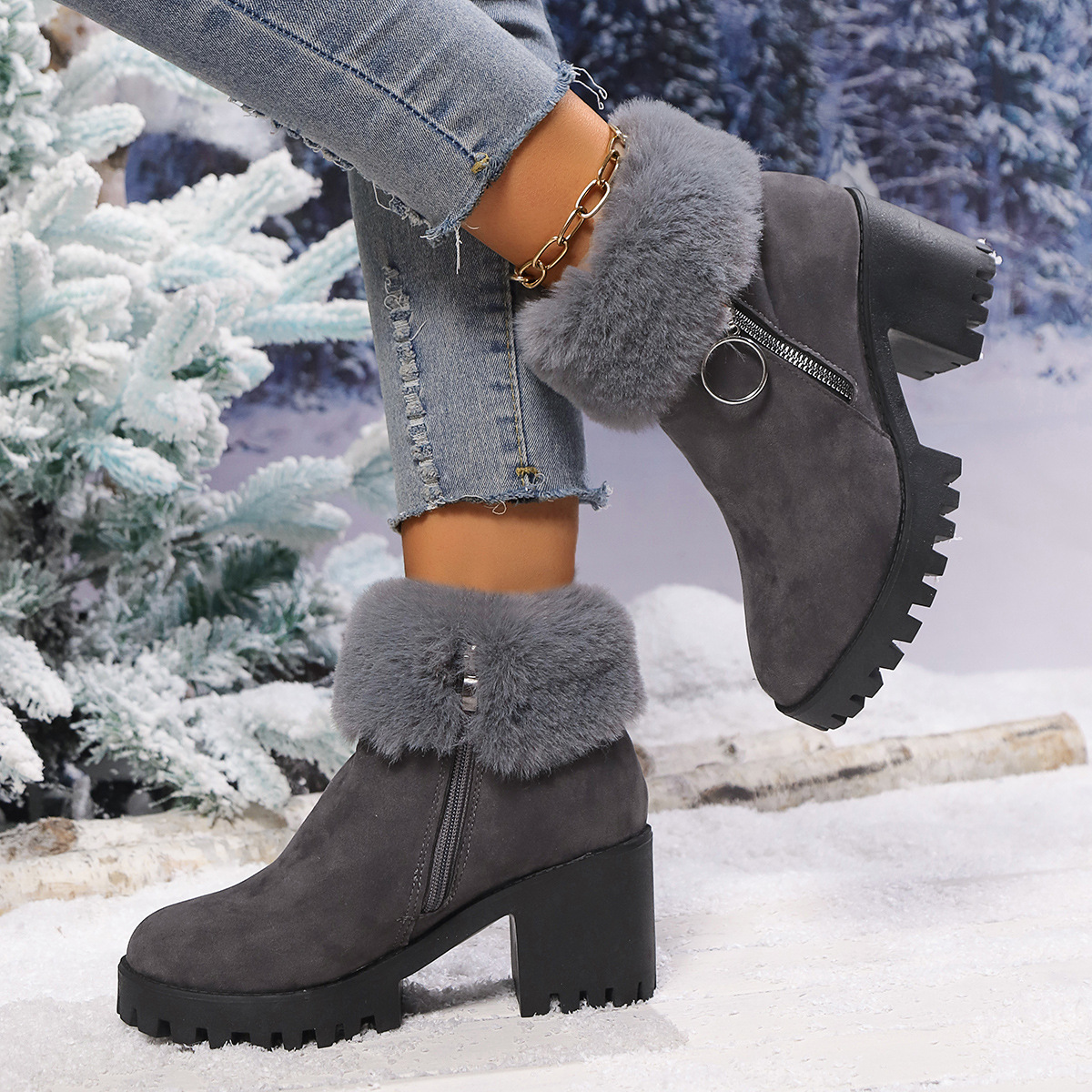 Title 4, Snow Velvet Thermal And Thickening Thick Heel W...