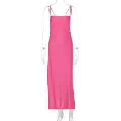 Fashion Back Lace-up Sleeveless Slim-fit Sexy Pure Black Sheath Suspender Dress - Rose Red - View 1