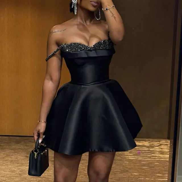 New Elegant Sequin Stitching Bandeau Sling Dress Black - Shop at LoveMi