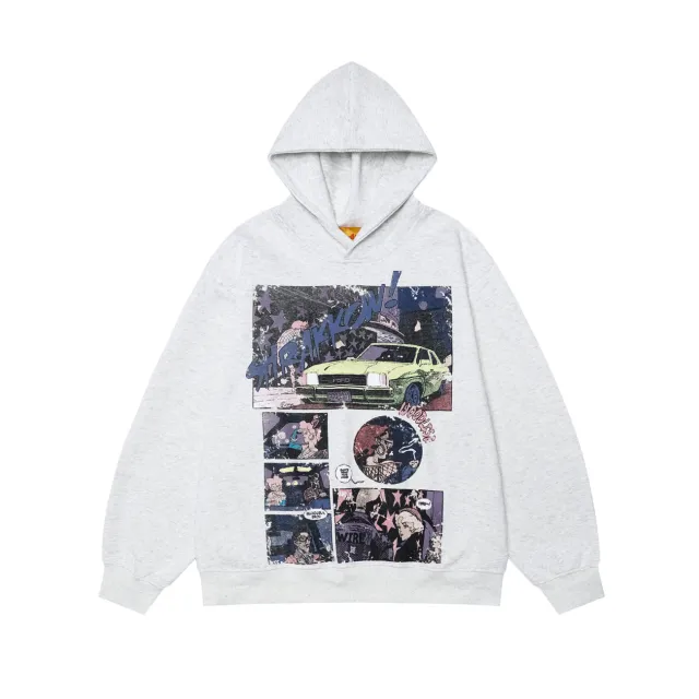 Women's Cartoon Design Loose Hooded Sweater White - Shop at LoveMi