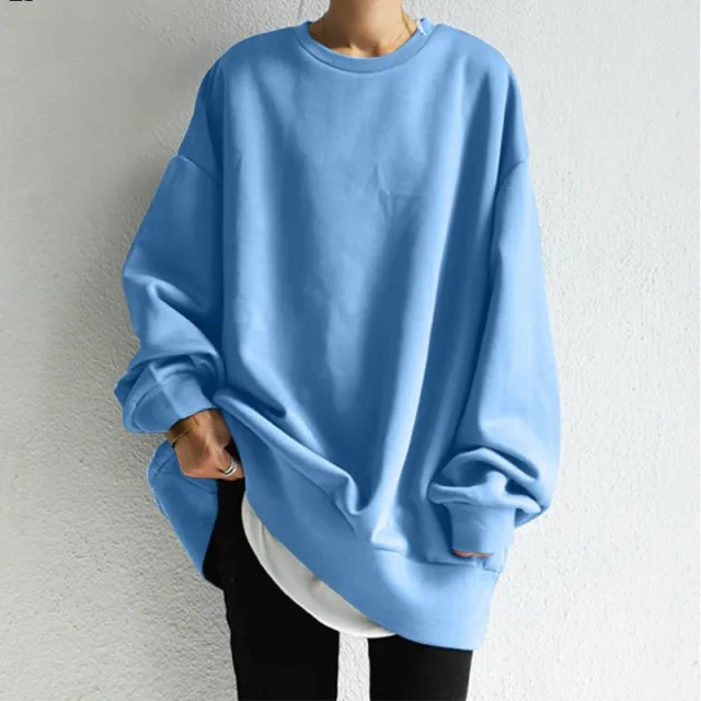 Women's Pullover Round Neck Loose Sweater Blue - Shop at LoveMi