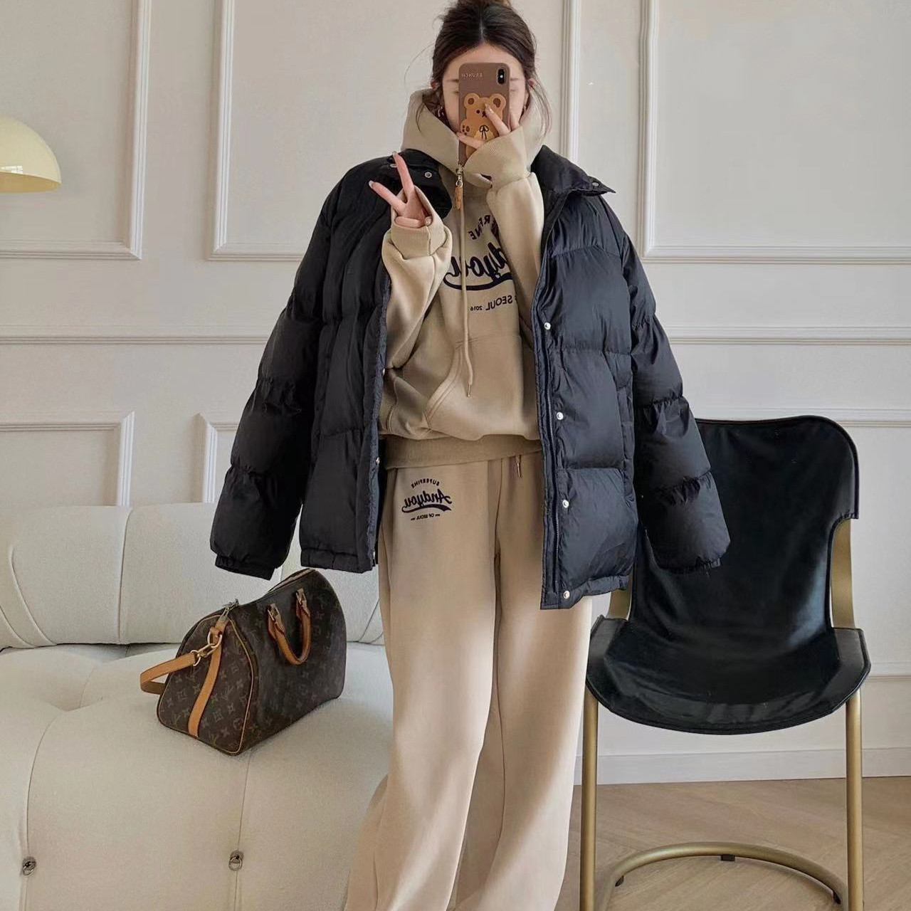 Women's Simple All-matching Graceful Hooded Drawstring Sweatshirt Suit