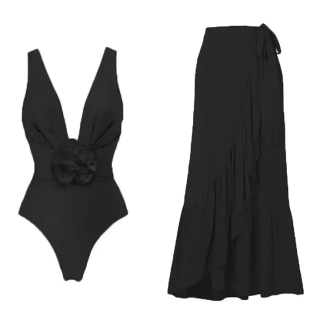 One piece Swimsuit Three dimensional Flower Sexy Cover Belly Black - Shop at LoveMi