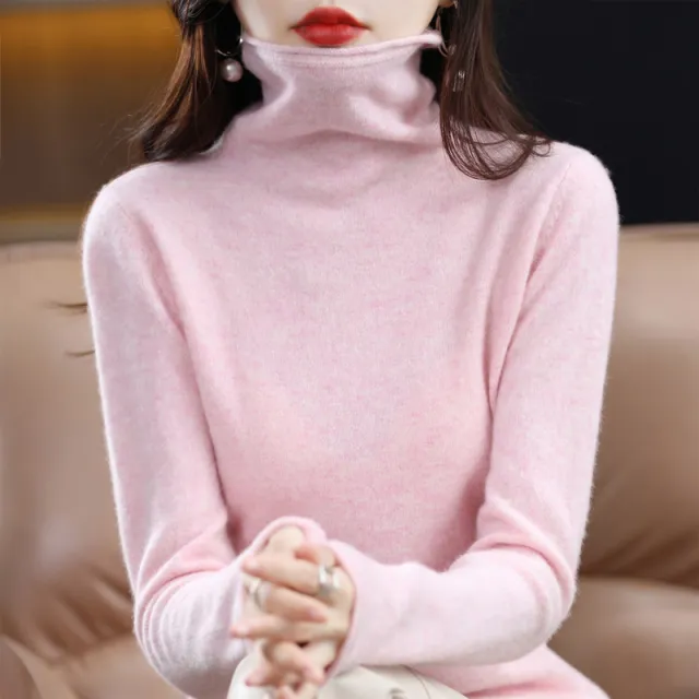 Pile Collar Woolen Sweater Women's Bottoming Shirt Turtleneck Sweater Light Pink - Shop at LoveMi