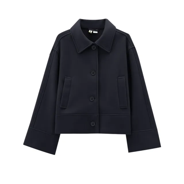 Autumn Solid Color Felt Loose Lapels Coat Dark Blue - Shop at LoveMi