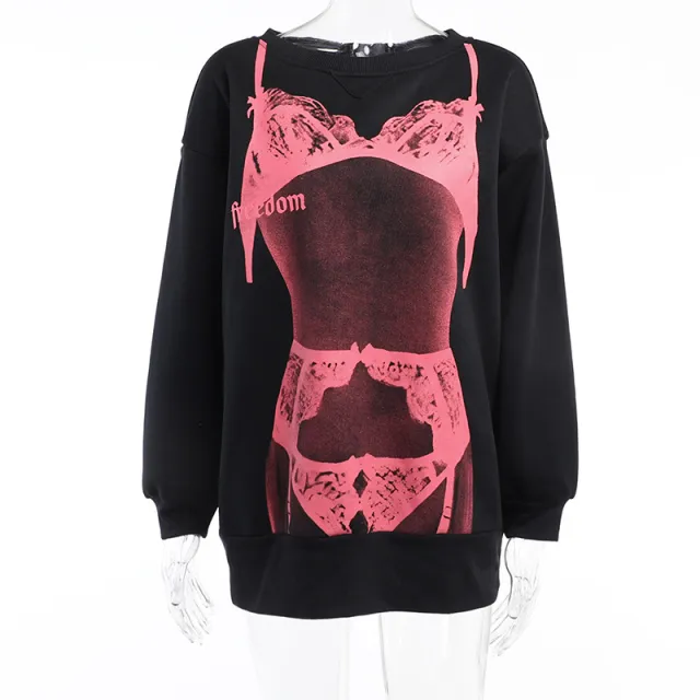 Loose Top Women's Street Fashion Printing Black - Shop at LoveMi