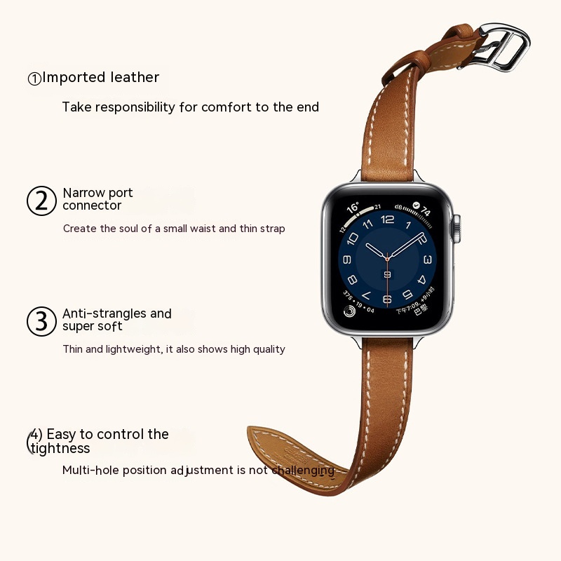 Single Ring Strap Small Waist Slim Fit Cow Leather Watch Strap - Image 2