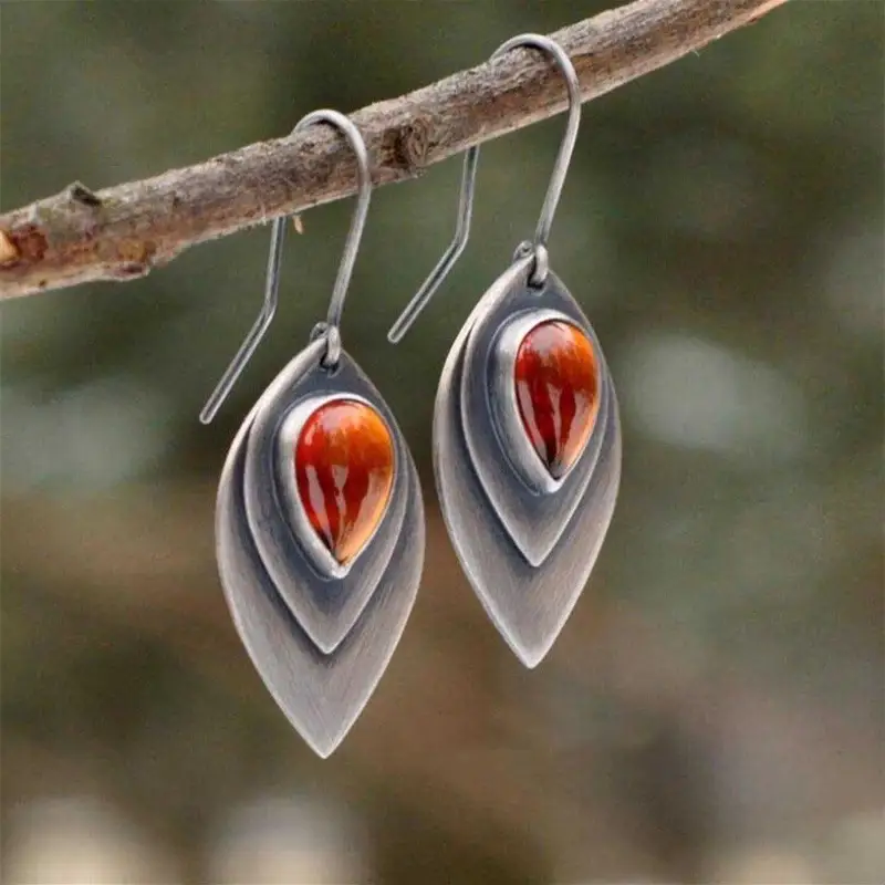 Stylish Round Earrings Geometric Leaves
