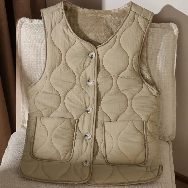 Lamb Wool Double sided Thermal Vest Fashion Waistcoat Jacket Khaki - Shop at LoveMi