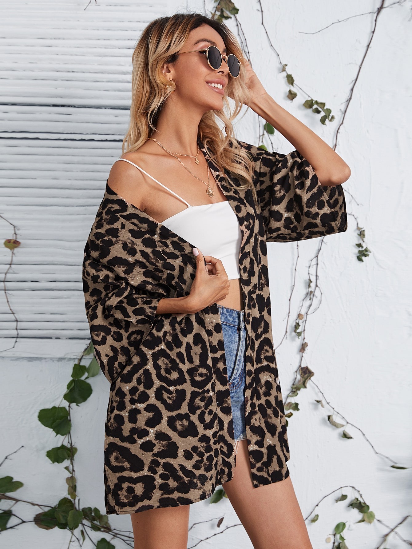 Sheer Leopard-Print Womens Casual Cardigan Coat