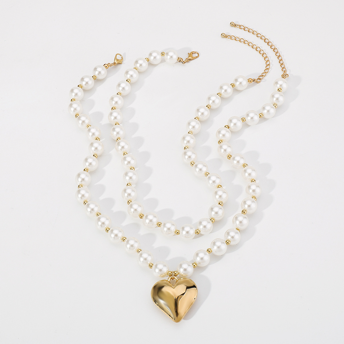 Double-layer Pearl Three-dimensional Heart Necklace