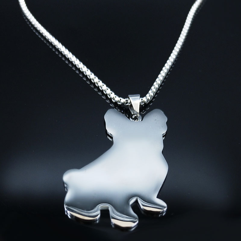 Cute French Bulldog Pendant Necklace In Black-Oiled Stainless Steel Pet Jewelry For Women And Men