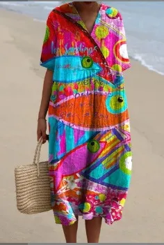 Creative Women Loose Printed V neck Dress B22Qkg23P2Hclj28 - Shop at LoveMi
