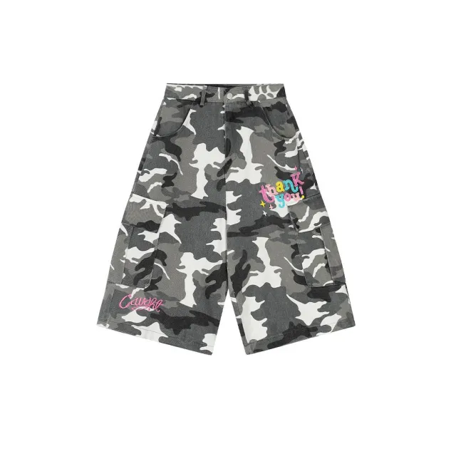 New Retro Simple Loose Camouflage Workwear Shorts White Camo - Shop at LoveMi