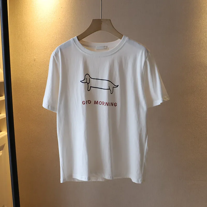 Puppy Printed Loose Short-sleeved T-shirt Casual Casual Top - White