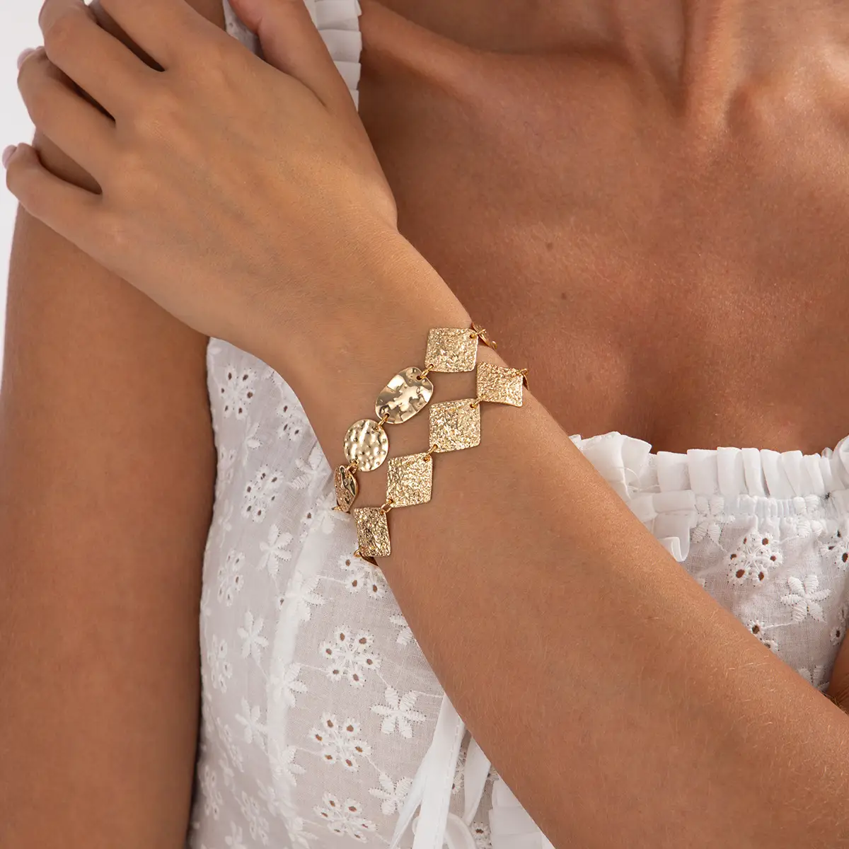 Punk Niche Geometric Square Hammered Round Bracelet
