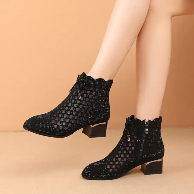Women's Summer Soft Bottom Cutout Mesh Ankle Boots Black - Shop at LoveMi