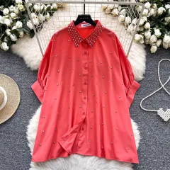 Fashionable Batwing Sleeve Loose Heavy Work Casual Shirt - Watermelon Red - View 1