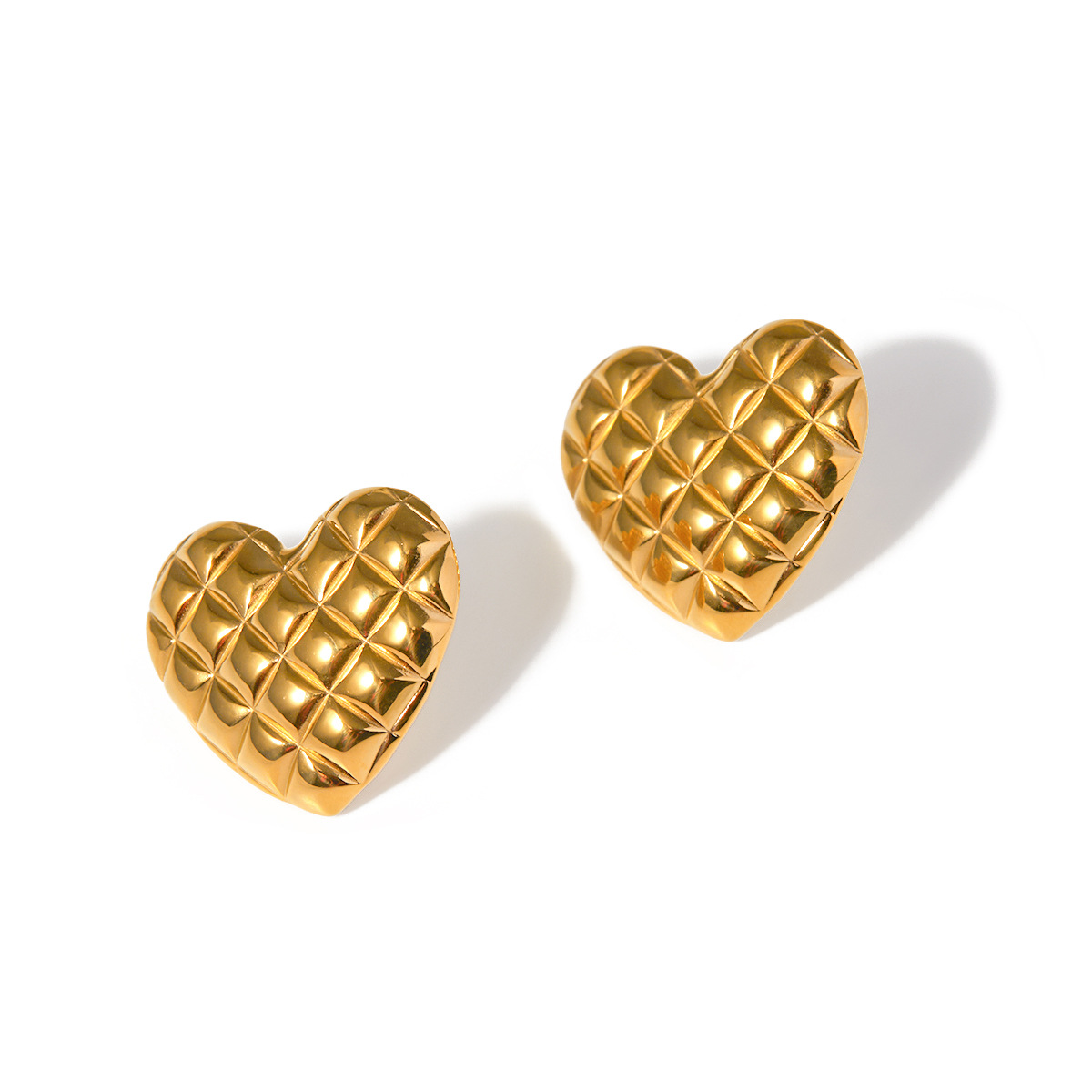 Stainless Steel Diamond Patterned Heart-shaped Earrings