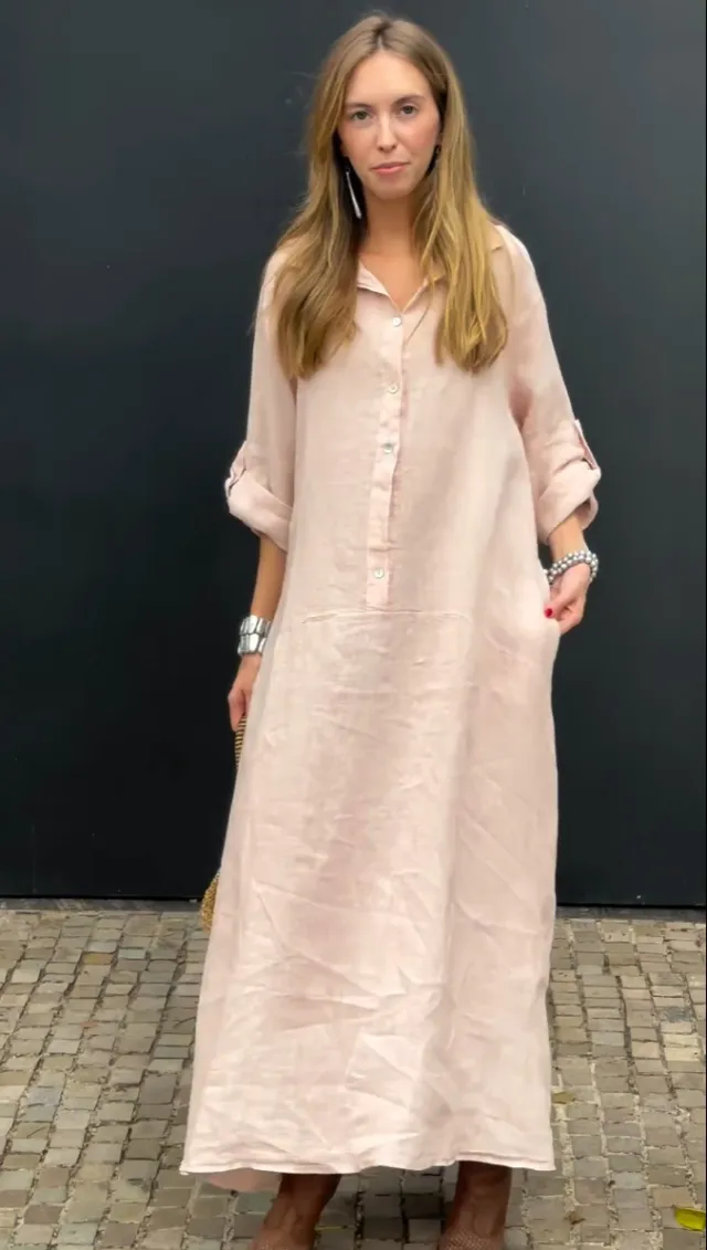 Casual Cotton And Linen Blend Plus Size Dress Lotus Pink - Shop at LoveMi
