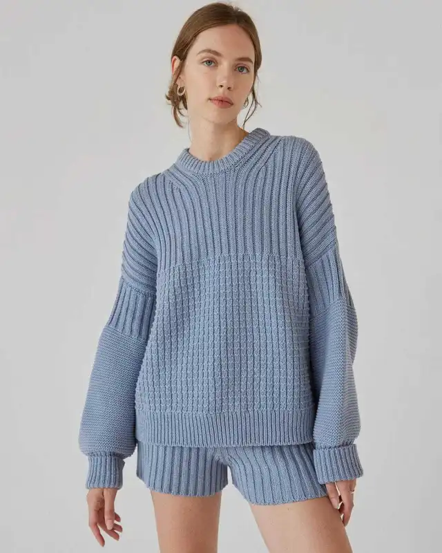 Fashion Autumn And Winter New Round Neck Loose Casual Two piece Suit Blue - Shop at LoveMi