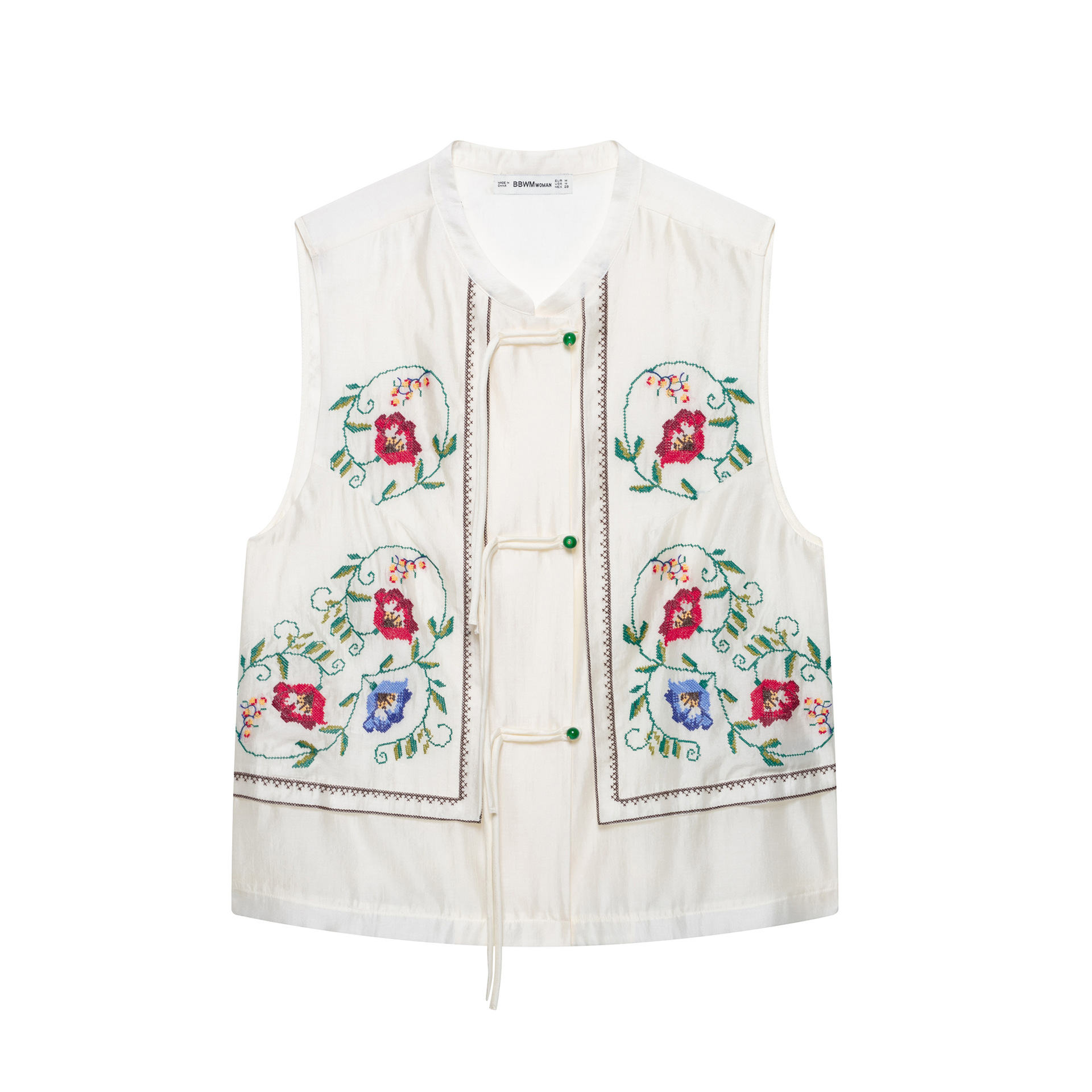 Womens Casual Flower-Embroidered Vest Top