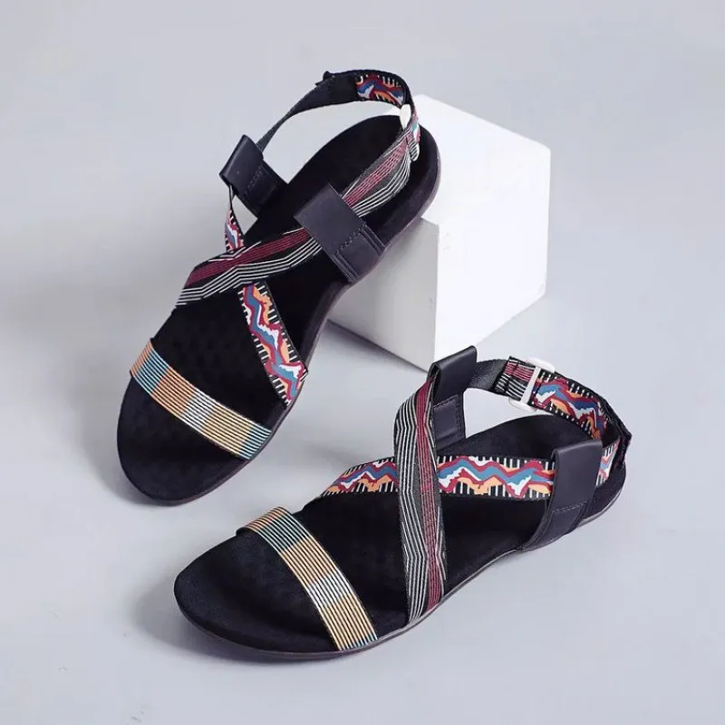 Women's Velcro Peep Toe Beach Sandals - Black