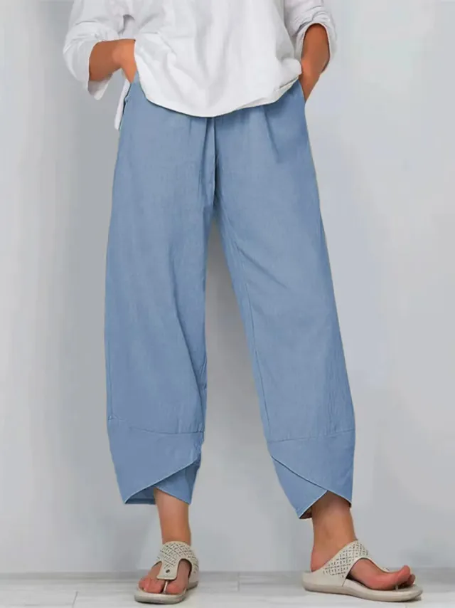 Solid Color Loose Casual Straight leg Wide Leg Pants Light Blue - Shop at LoveMi