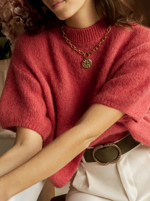 Retro Crew neck Short sleeve Sweater Top Watermelon Red - Shop at LoveMi