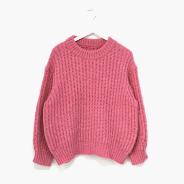 Retro Lazy Style Solid Color Pullover Round Neck Loose Thick Needle Sweater Rose - Shop at LoveMi