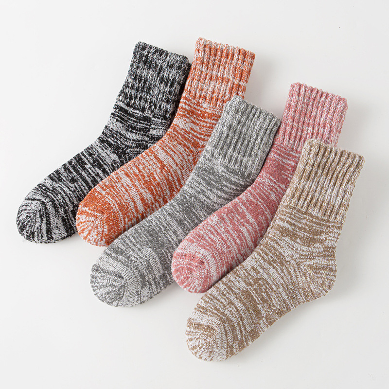 Thick Warm Terry Socks In A Retro Color Palette For Women