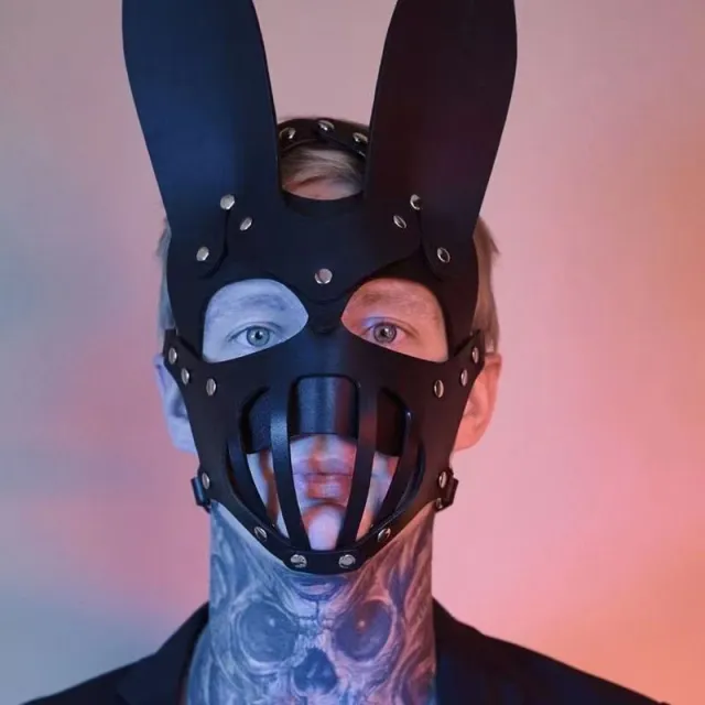 Black Leather Rabbit Ear Mask Black - Shop at LoveMi