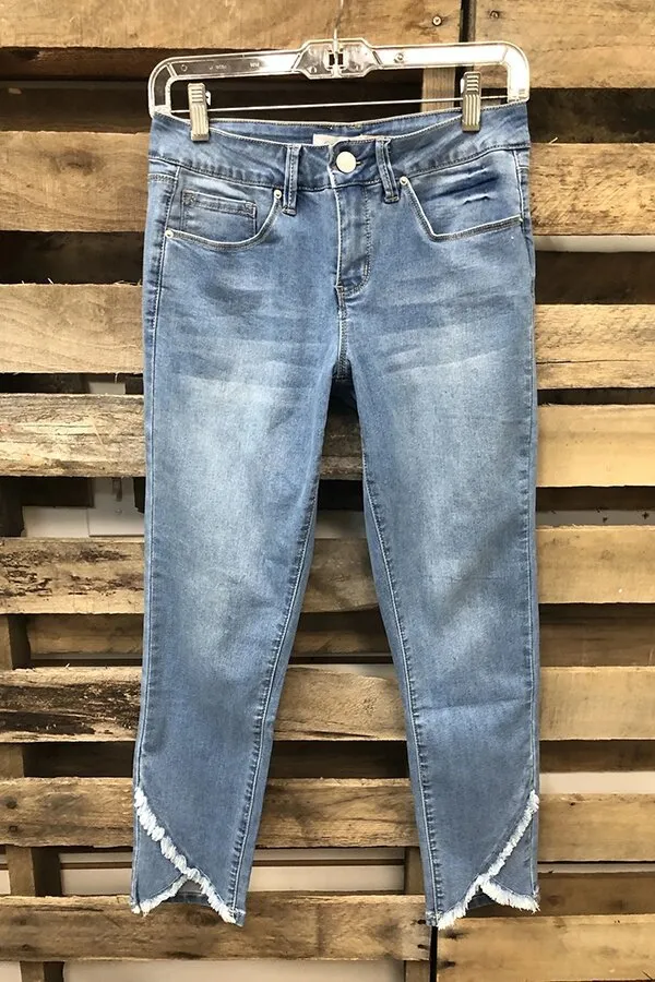 European And American Women's Clothing Fashion Irregular Denim Skinny Pants - Blue