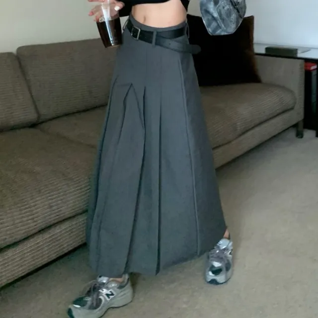 High Waist Pleated Women's Skirt Autumn New Gray - Shop at LoveMi