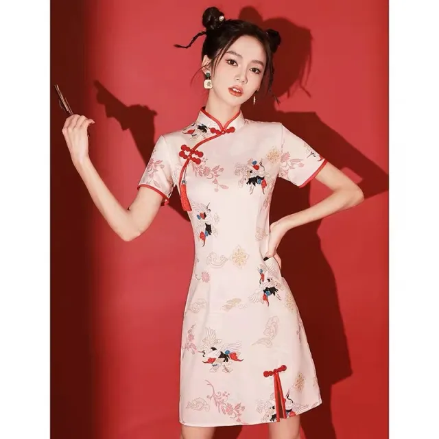 Improved National Fashion Cheongsam Short Bridesmaid Dress National Tide Crane - Shop at LoveMi