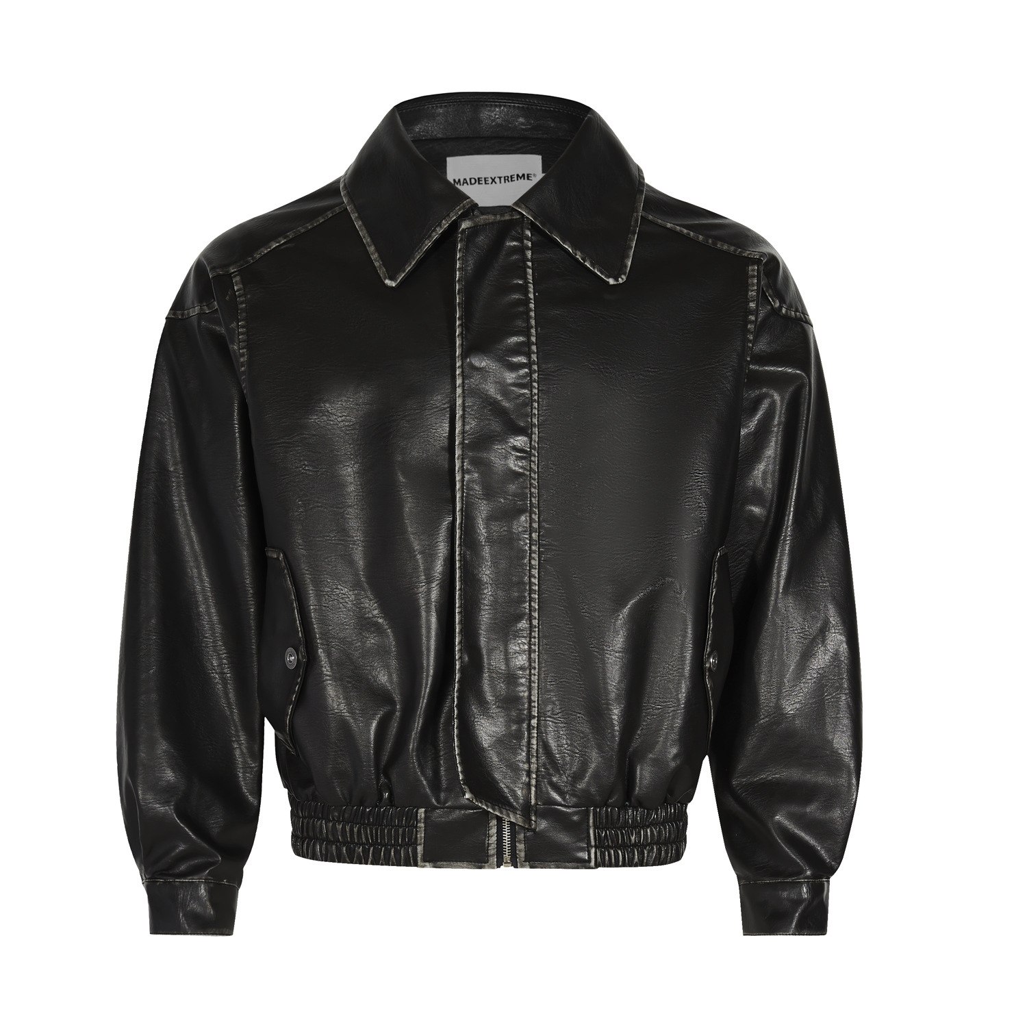 American Retro Maillard Distressed Leather Coat Jacket Black - Shop at LoveMi