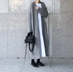 South Korea Chic Simple Buckle-free Sweater Lazy Wind Long Below The Knee Knitted Cardigan - Gray - View 1