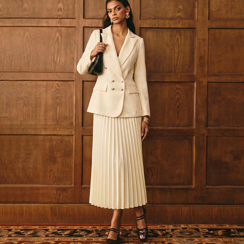 Womens Solid-Color Chic And Stylish Coat And Skirt Set