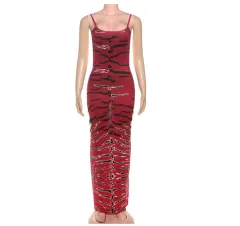Bodycon Dress With A Unique Print And A Backless Design - Red - View 1