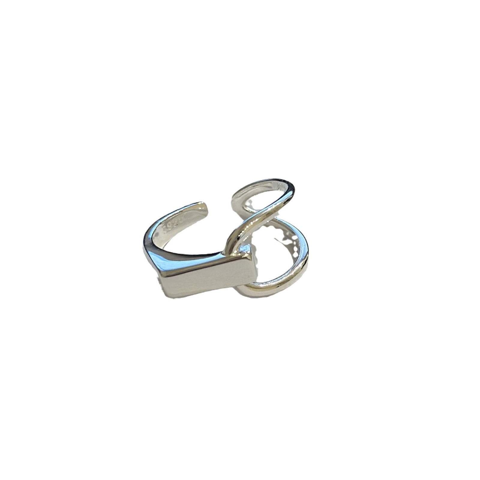S925 Sterling Silver Geometric Line Square Ring For Women