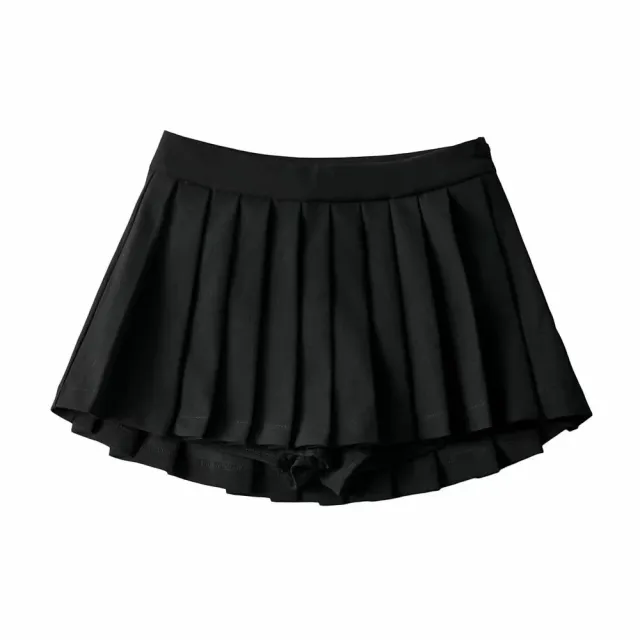 High Waist Front Short Back Length Pleated Skirt With Lining Black - Shop at LoveMi