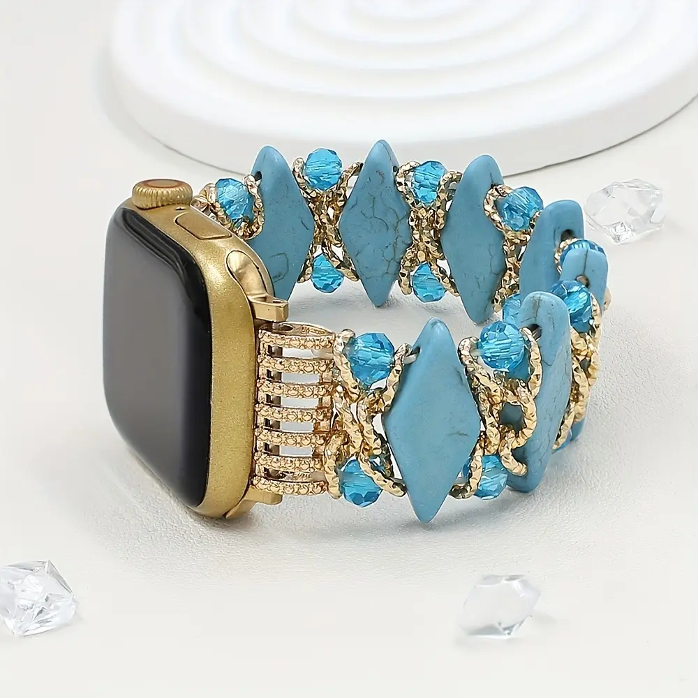 Fashionable Diamond-Pattern Turquoise Elastic Watch Strap