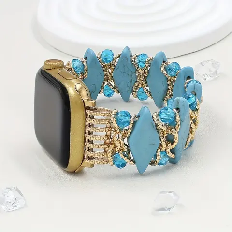 Fashionable Diamond-Pattern Turquoise Elastic Watch Strap