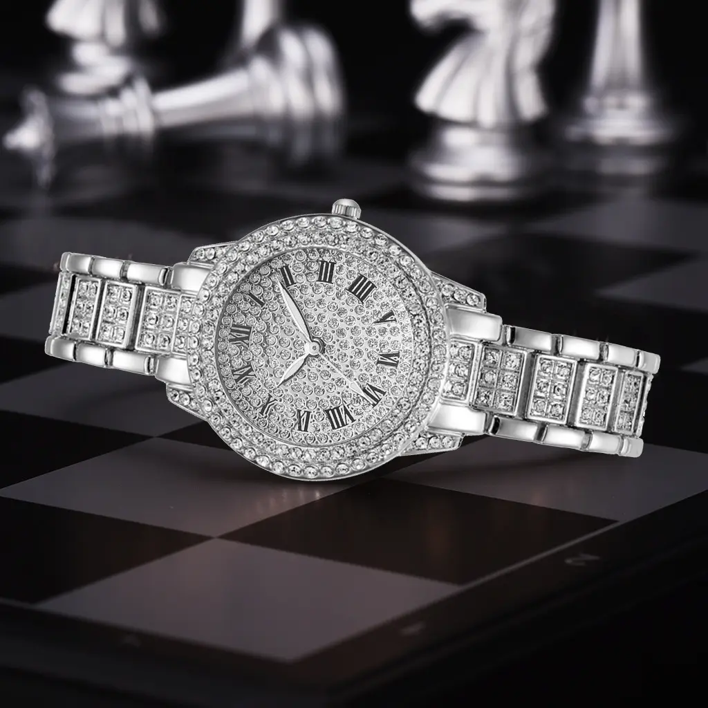 Full Diamond Roman Literal Steel Watch Bracelet