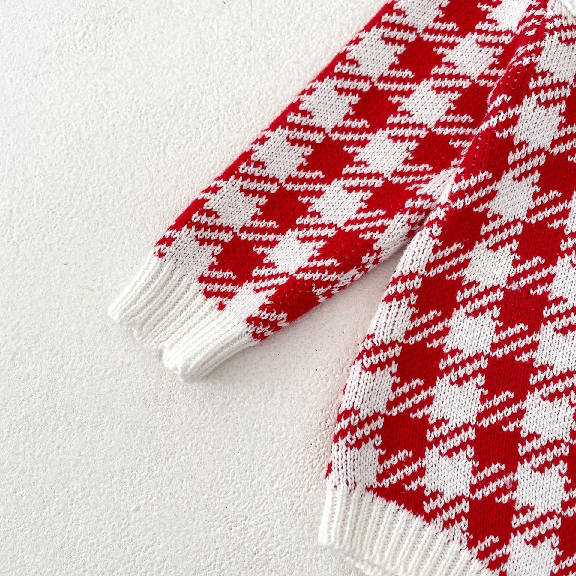 Title 13, Autumn Baby Girl Red Houndstooth Cotton Yarn Kn...