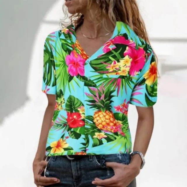 New Women's Printed Hawaiian Casual Ladies Shirt Green - Shop at LoveMi