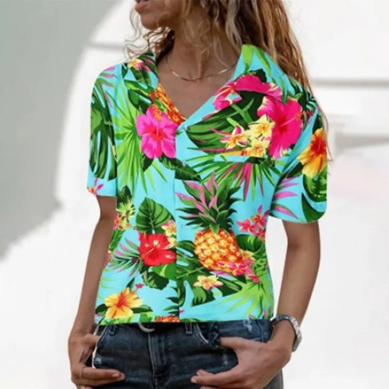 New Women's Printed Hawaiian Casual Ladies Shirt - Green