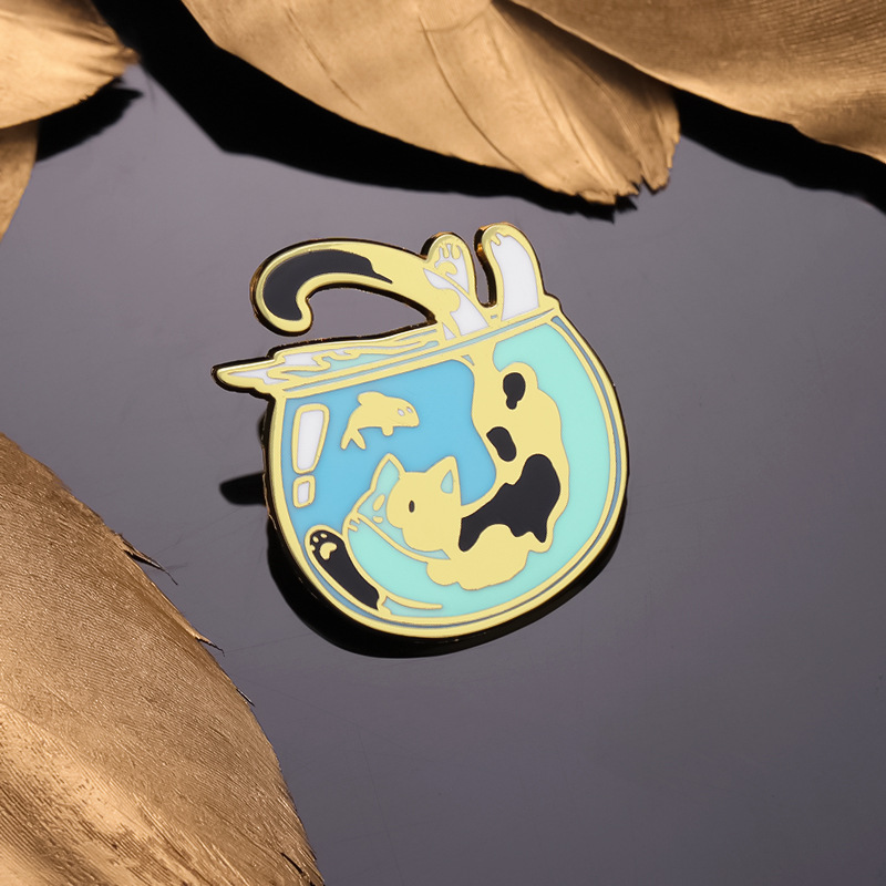 Cartoon Cute Cat Brooch Jumping Into Fish Tank - Image 10
